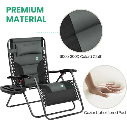 Oversized Zero Gravity Chair with Full Padding, Adjustable Outdoor Patio Lounger, Portable Anti-Gravity Recliner with Carry Bag
