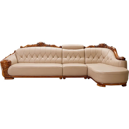 European leather sofa corner combination home high-end luxury living room new Chinese first layer cowhide solid wood