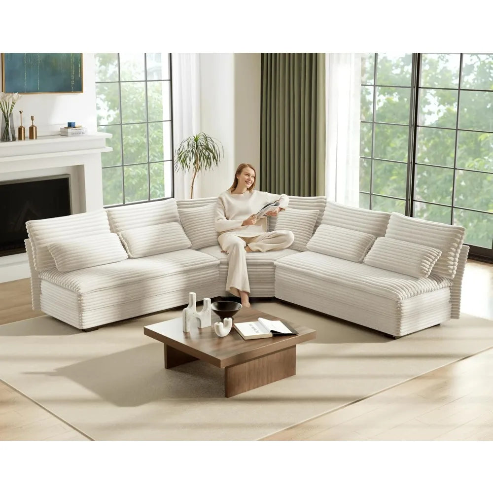 102" Luxury 5-Seater Sectional Couch – L-Shaped Corner Oversized Corduroy Cloud Sofa with 2-Layer Cushions for Living Room