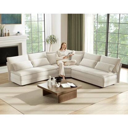 102" Luxury 5-Seater Sectional Couch – L-Shaped Corner Oversized Corduroy Cloud Sofa with 2-Layer Cushions for Living Room