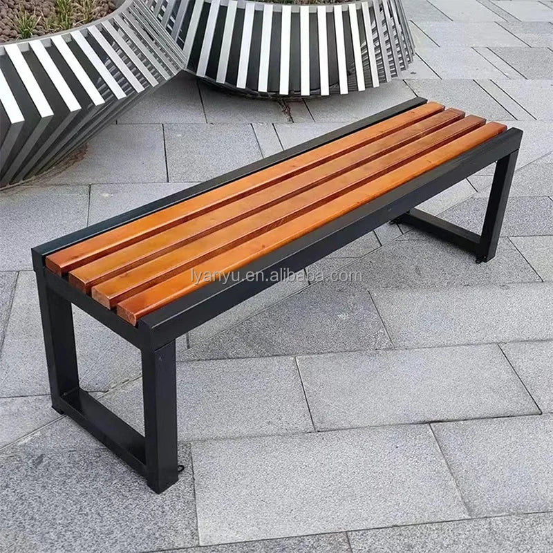 Banc de jardin en bois en métal résistant aux intempéries, banc de pelouse de Patio de parc, siège extérieur en acier