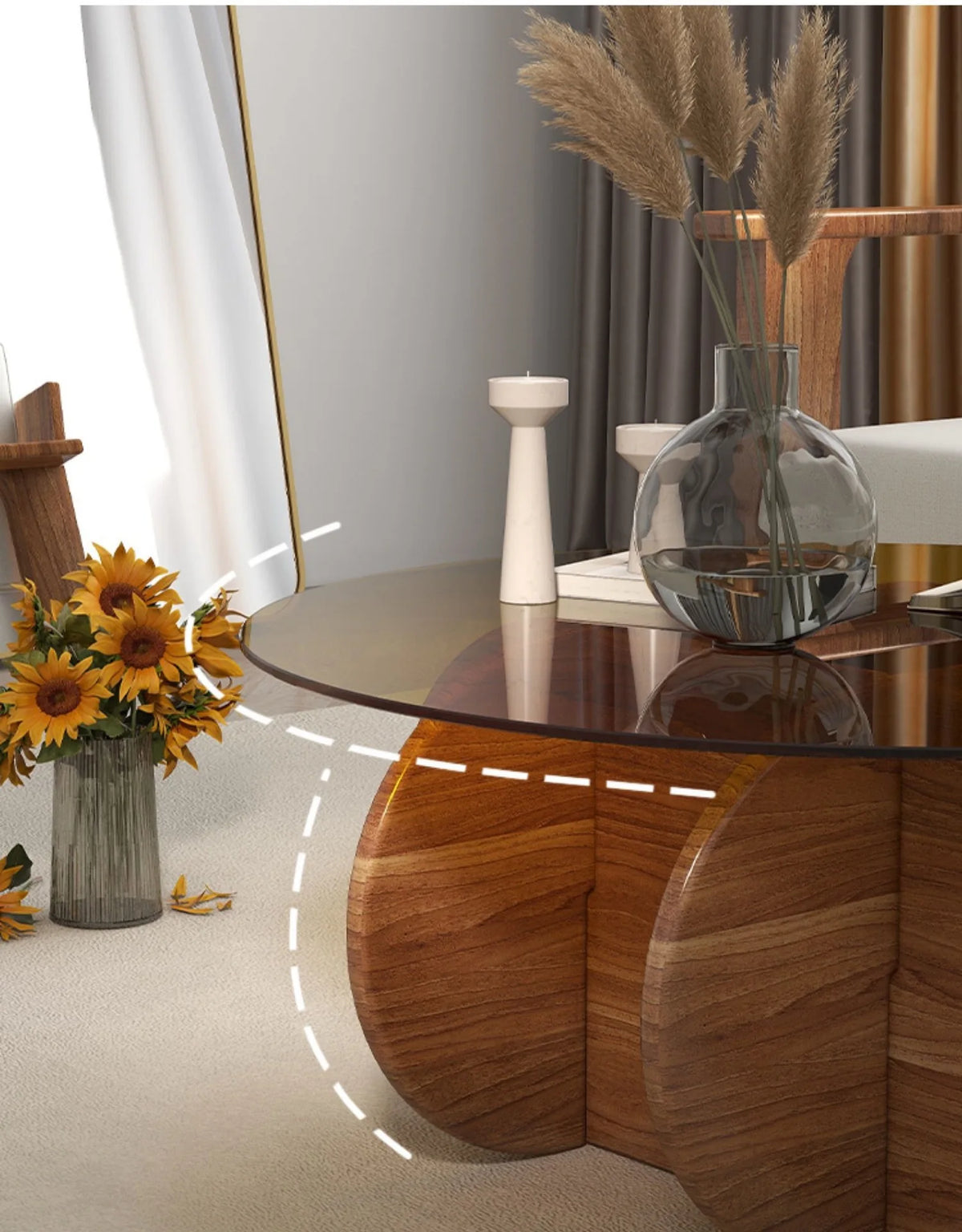 Table basse en verre de luxe légère, moderne, simple, petit appartement, salon, ronde, bois massif, maison, design créatif, table d'appoint de canapé