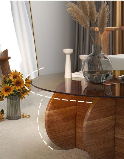 Table basse en verre de luxe légère, moderne, simple, petit appartement, salon, ronde, bois massif, maison, design créatif, table d'appoint de canapé