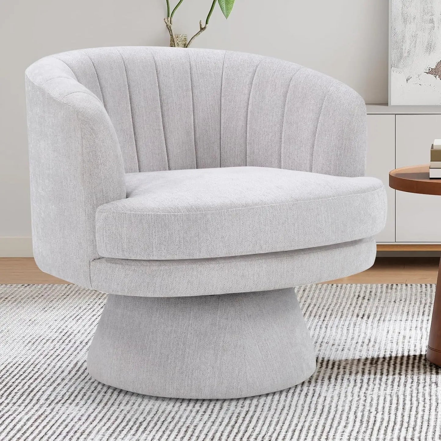 Swivel Accent Chair with Armrest, Modern 360 Degree Swivel Barrel Chair with Curve Back and Soft Cushion,Comfy Round Sherpa