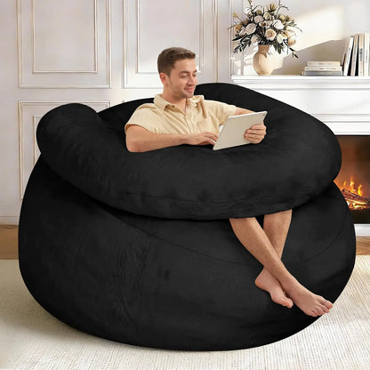 Oversized Bean Bag Sofa with Filler, Ultra Soft Faux Fur Floor Chair for Gaming and Reading, Black