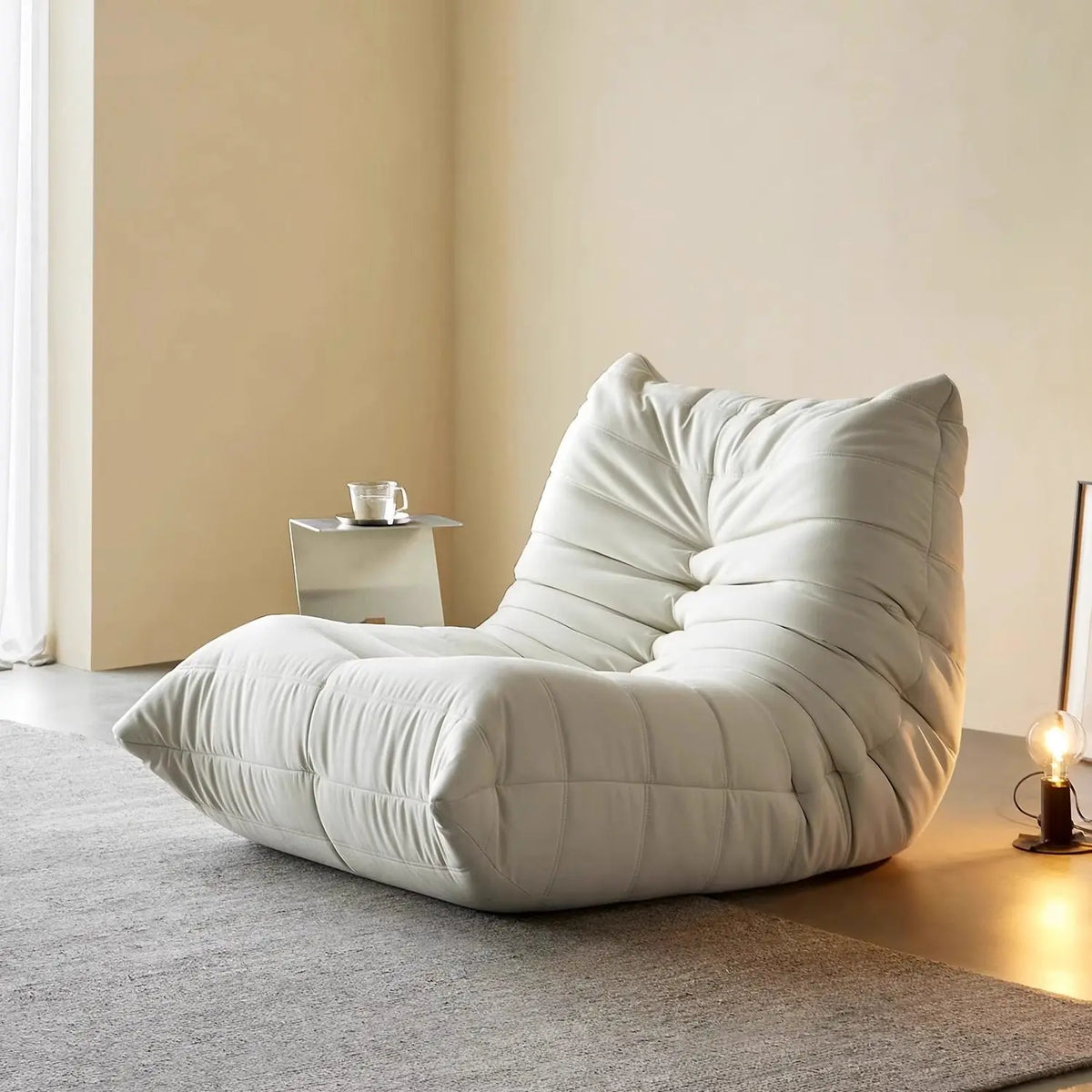 Leather lazy sofa Nordic single bedroom togo caterpillar balcony sofa chair casual leather art floor sofa