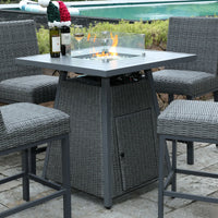 36" Square Fire Pit Table Outdoor Bar High Fire Tables Gas for Outside Patio Wicker Propane with Glass Fire Beads