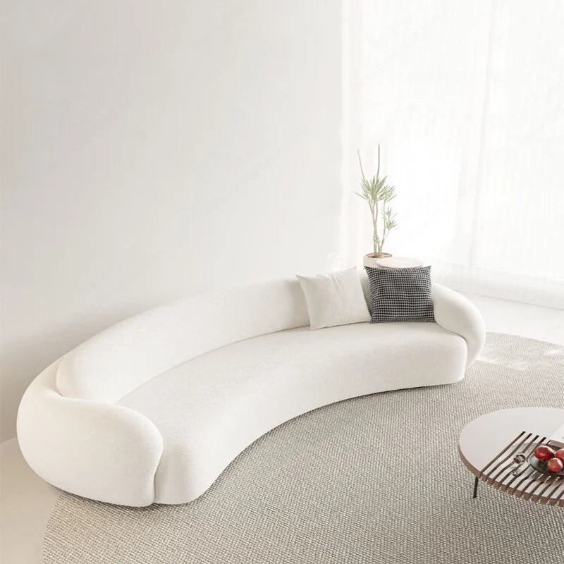 Three-Person Curved Sofa for Small Apartments Lamb Fleece Comfortable Living Room Furniture L-shaped Corner Couch
