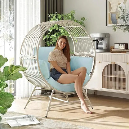 Egg Chair Outdoor Indoor, Oversized Rattan Chair with Thicken Cushion, 510LBS Capacity Wicker Patio Lounge Chair, Basket Chair f