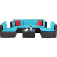 All-Weather Outdoor Patio Furniture Set: 6-Piece Sectional Sofa in PE Rattan Wicker Manual Weaving