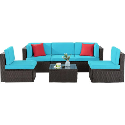 All-Weather Outdoor Patio Furniture Set: 6-Piece Sectional Sofa in PE Rattan Wicker Manual Weaving