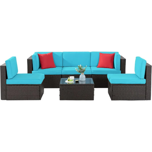 All-Weather Outdoor Patio Furniture Set: 6-Piece Sectional Sofa in PE Rattan Wicker Manual Weaving