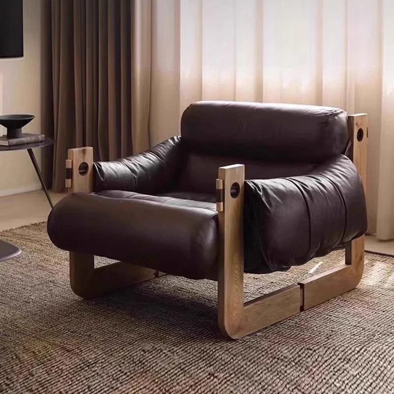 2025 Hot Sale Medieval Style Oil-wax Leather Single Sofa Leisure Chair Household Chair for Living Room