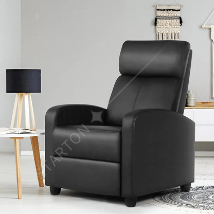 Single Recliner Chair PU Leather Push Back Leisure Chair for Home Theater Bedroom Apartment Dining Hotel