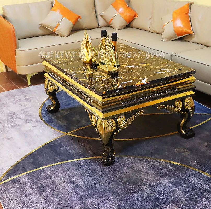 New KTV coffee table party bar light luxury marble coffee table European card seat stainless steel table customizat