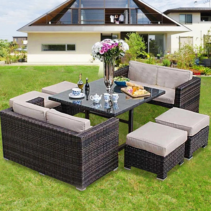 Outdoor rattan tables and chairs balcony rattan sofa courtyard leisure rattan art