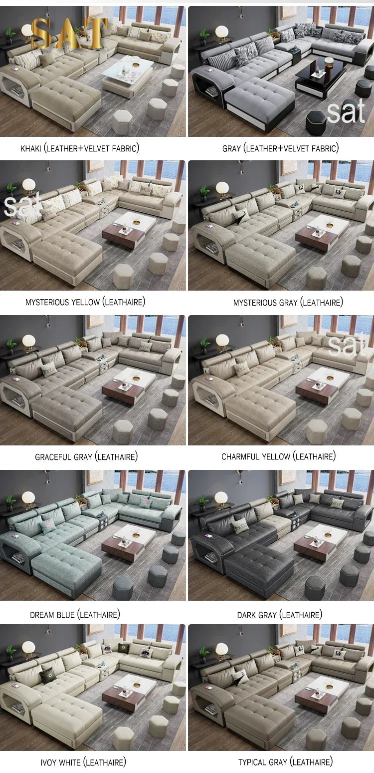 For Modern Sectional Sofas Cum Bed Couch Living Room Sofa Set Home Furnture Luxury U Shaped Corner Sofa Set 7 Seater