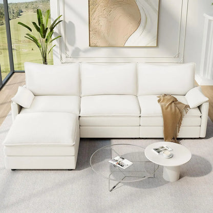 108" L-Shaped Chenille Cloud Sectional Sofa, Deep Seat Modular Couch with Movable Ottoman, Customized