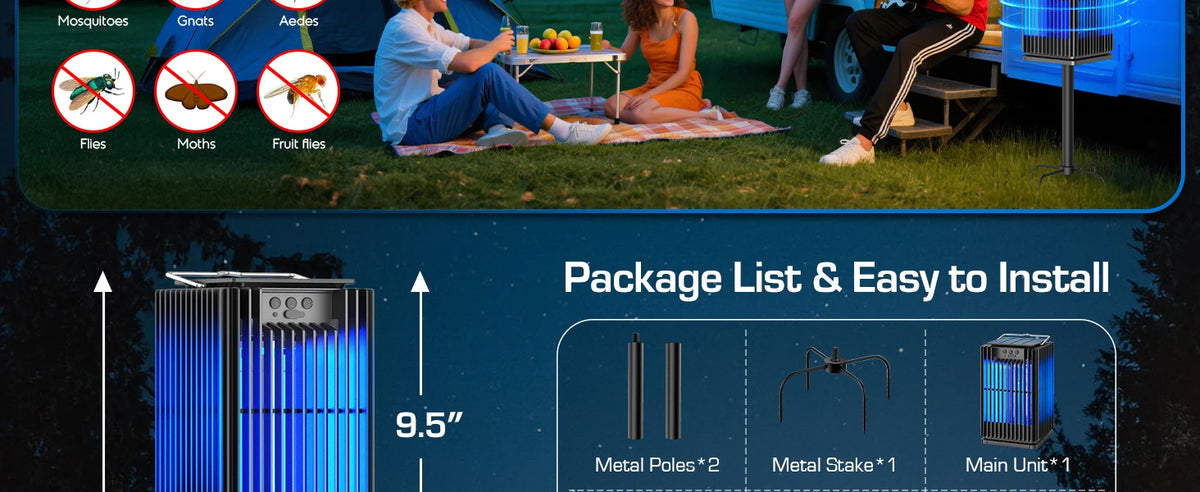 Solar Bug Zapper Outdoor Mosquito Zapper Cordless Waterproof Fly Zapper with Illuminated Light Ground Bracket