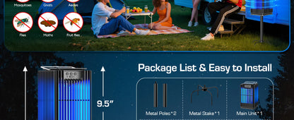 Solar Bug Zapper Outdoor Mosquito Zapper Cordless Waterproof Fly Zapper with Illuminated Light Ground Bracket