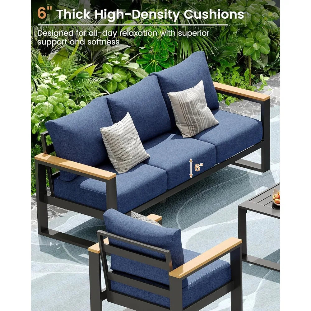 Aluminum Outdoor Patio Furniture Set, 5-Piece Sectional Conversation Set with 6″ Thick Cushions & Coffee Table for Porch, Balcon
