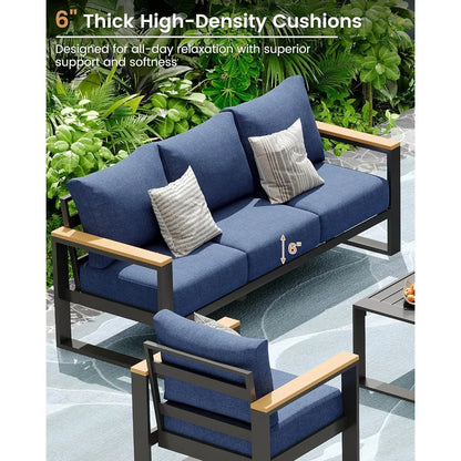 Aluminum Outdoor Patio Furniture Set, 5-Piece Sectional Conversation Set with 6″ Thick Cushions & Coffee Table for Porch, Balcon