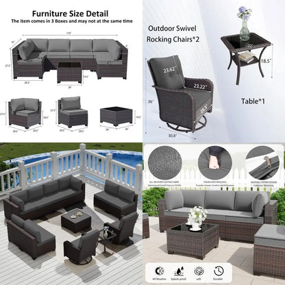 all-weather outdoor patio furniture set: sectional sofa in pe wicker for modular conversation areas