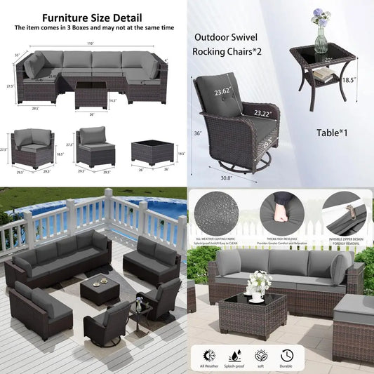 all-weather outdoor patio furniture set: sectional sofa in pe wicker for modular conversation areas