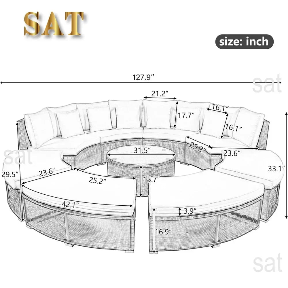 v Outdoor Furniture Sets Luxury Circular Outdoor Rattan Camping Garden Patio Set Complete Lounge 127.9 x 127.9 x 33.1 inches