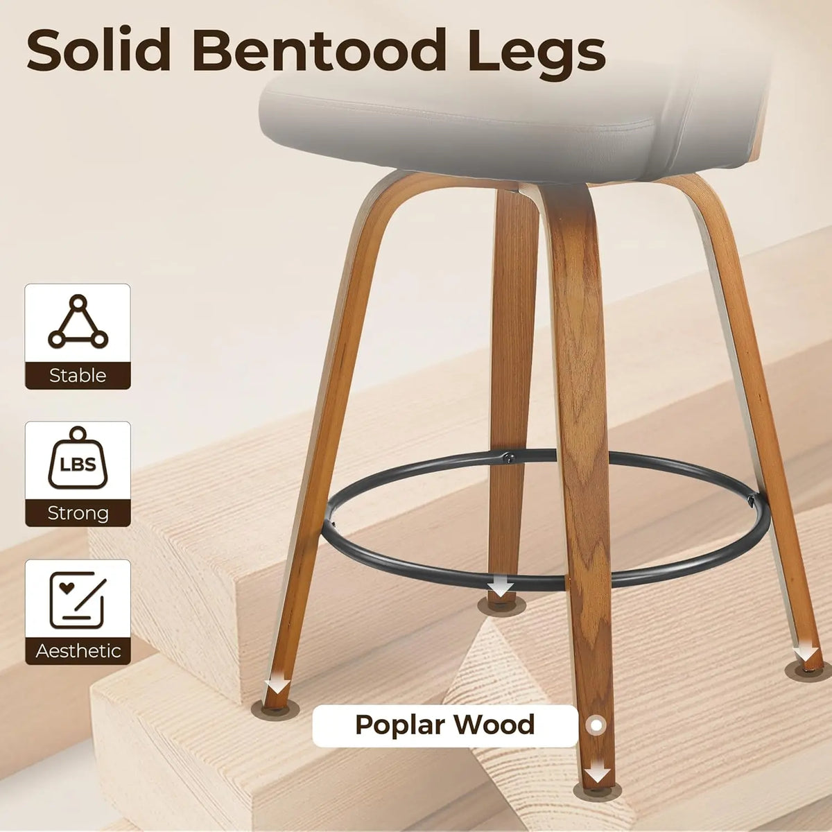 Swivel Counter Stools, Faux Leather Bar Stools with Back, Wooden Counter Height Chairs for Kitchen Island Home Bar,, Customized