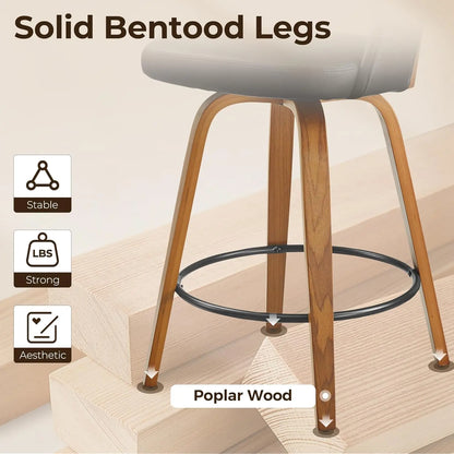 Swivel Counter Stools, Faux Leather Bar Stools with Back, Wooden Counter Height Chairs for Kitchen Island Home Bar,, Customized