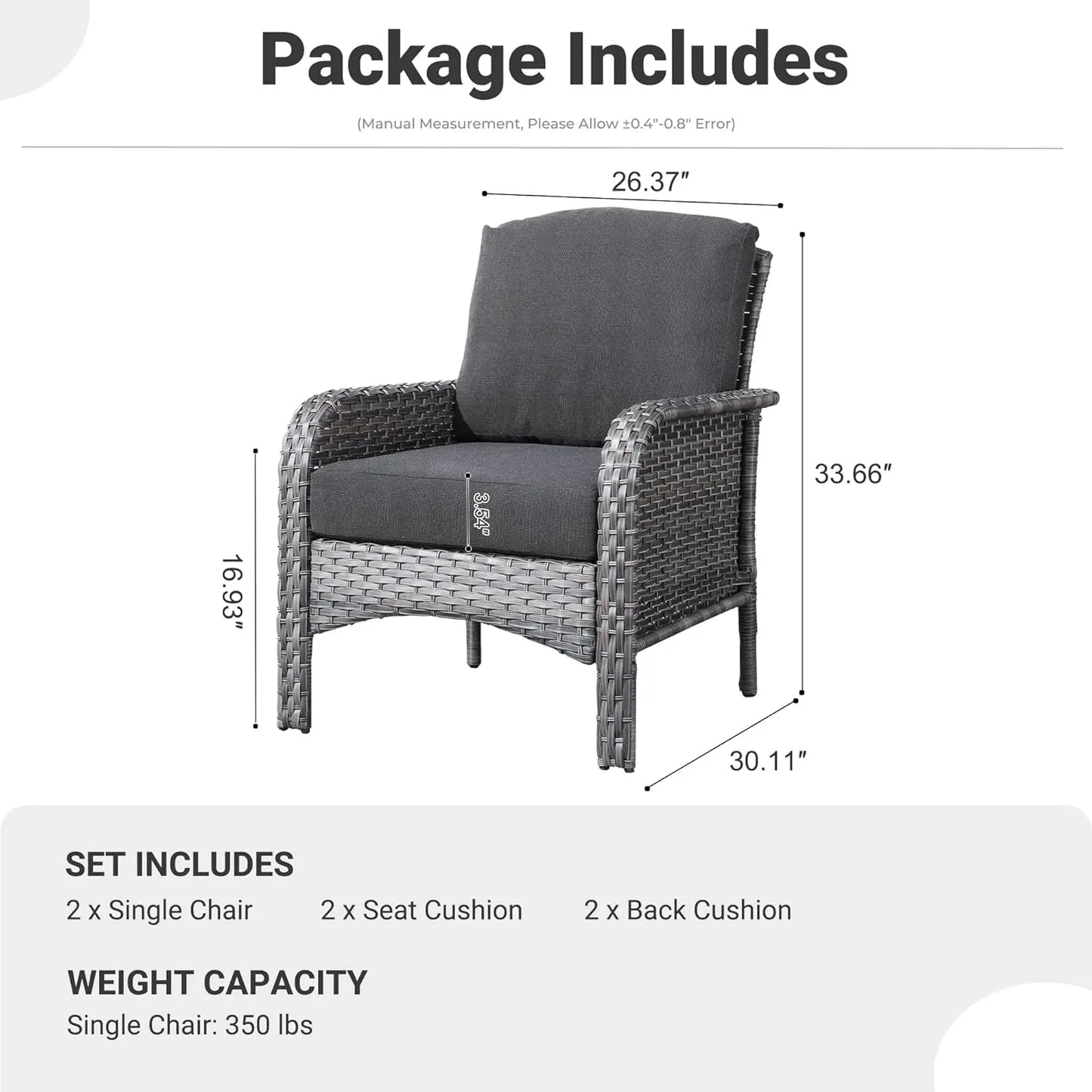 2-Piece Patio Furniture Set, Outdoor Wicker Sofa with Chairs, High Back Rattan Chair with Comfy Cushions for Porch, Customized