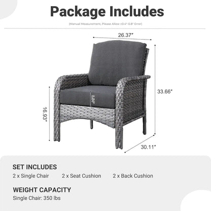 2-Piece Patio Furniture Set, Outdoor Wicker Sofa with Chairs, High Back Rattan Chair with Comfy Cushions for Porch, Customized