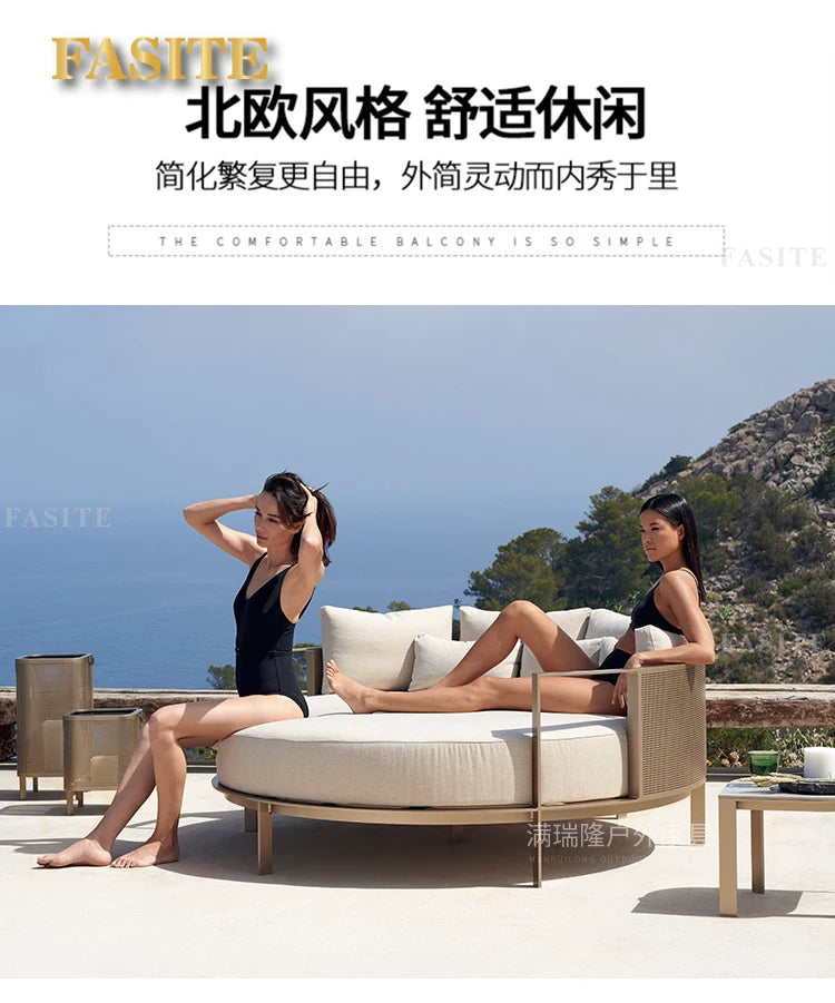Villa Swimming Pool Outdoor Sofa Courtyard Garden Balcony Large Round Bed Beach Outdoor Lounger Champagne Gold