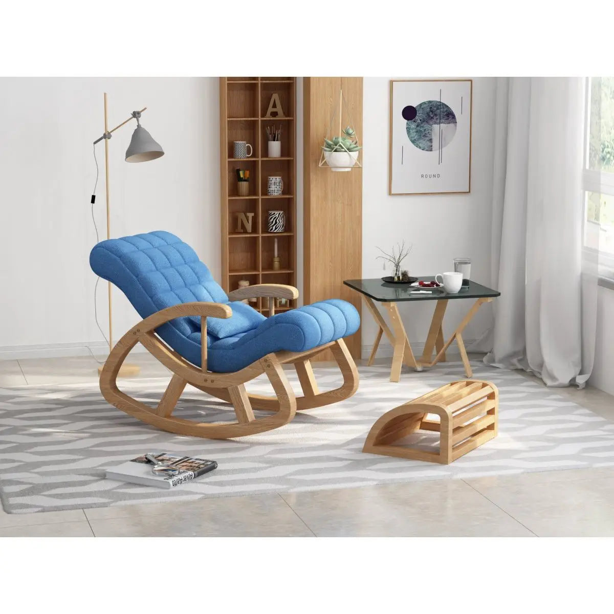 Solid wood rocking  leisure adult solid wood recliner nap chair balcony lazy sofa rocking  for middle-aged and e