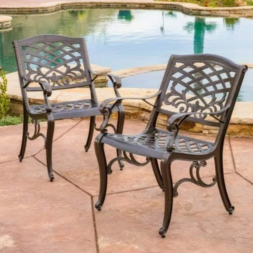 Sarasota Collection Cast Aluminum Outdoor Chairs, Two-Piece Set, Hammered Bronze Finish