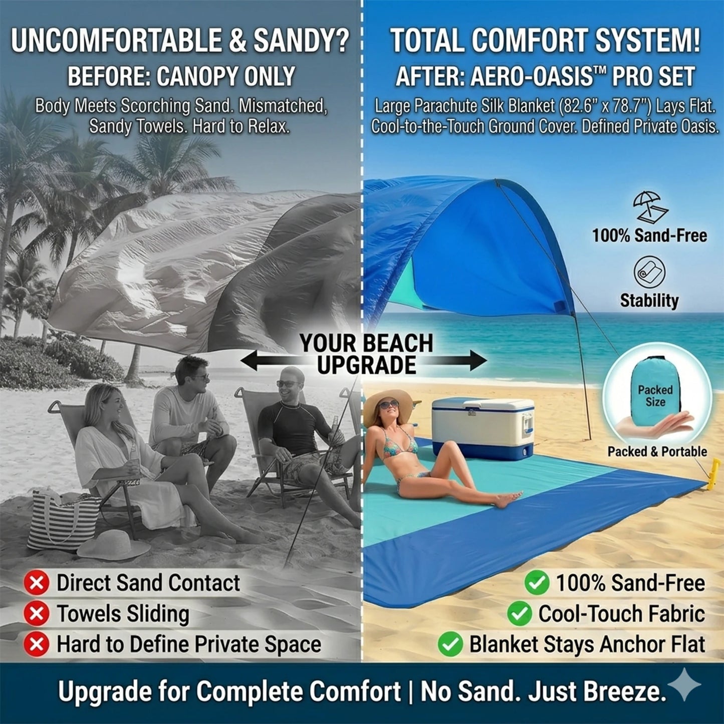 Wind-Resistant Beach Shade Tent 150 sq ft oversized canopy with sand anchors 4 lb ultralightweight UPF 50+ sun protection tent