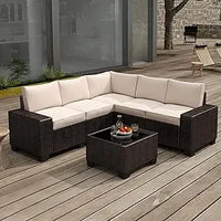 6 Pieces Patio Furniture Set, Outdoor Sectional Set of 6 w/Wide Armrest, Waterproof Wicker Conversation Set for Backyard, Deck,