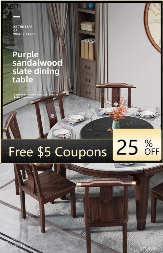 AB rock slab folding dining table telescopic combination purple gold sandalwood small apartment household round dining table