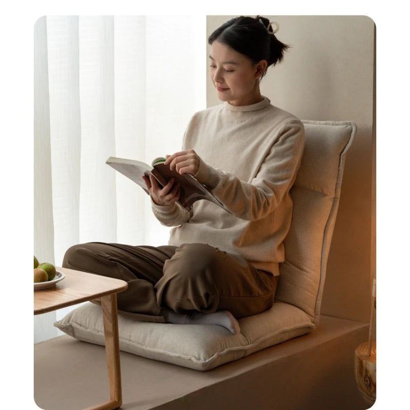 Folding Lounge Chair Cream Lazy Recliner Padded Backrest Compact Foldable Chair for Bedroom Balcony Living Room Furniture