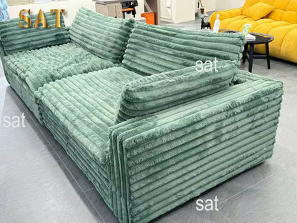 -+Light Luxury Lazy Thick Solid Wood Frame Technology Velvet Clouds Sofa Large Sitting Deep Section Sofa Set Removable Washable