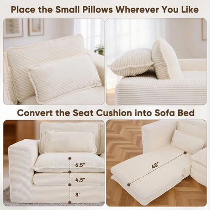 109" L Shape Modular Sectional Sofa with Ottoman, Boneless Couch Three-Layer Deep 3 Seat Convertible Pull Out Sofa, Customized