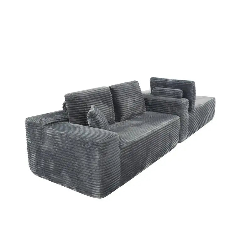 L-Shaped Modular Cloud Sectional Sofa with Deep Seat, Upholstered in Plush Corduroy Fabric, No Assembly Needed, Grey for Living