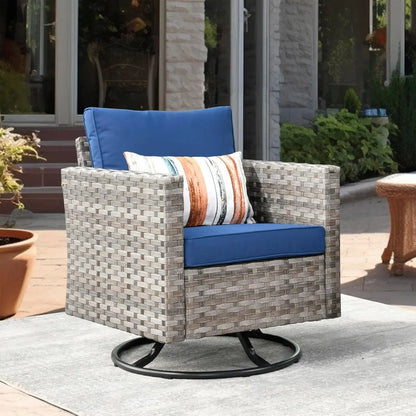 Patio Furniture Sets Outdoor Sectional Sofa with Swivel Rocking Chairs,PE Wicker Conversation Couchfor Backyard Deck Garden