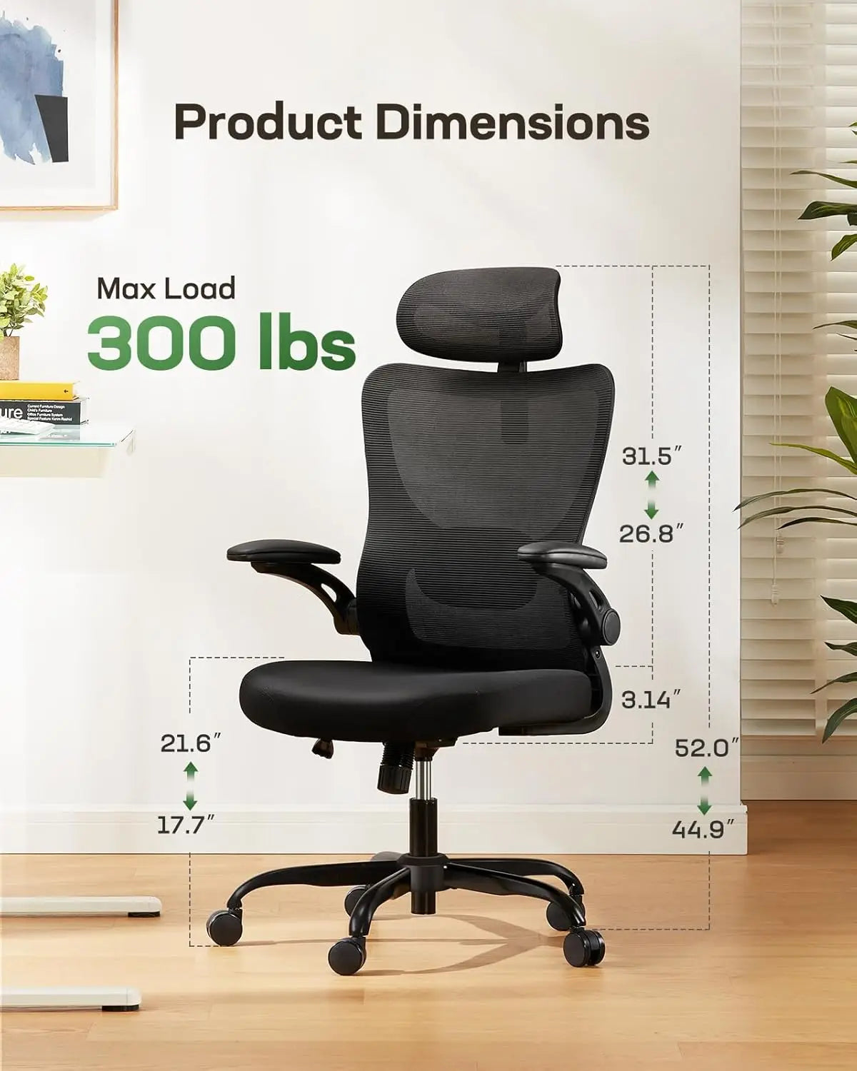 Ergonomic Office Chair with Adjustable Lumbar Support, High Back Mesh, and 3D Armrests for Comfortable Work