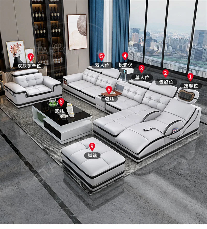 Sofa Modern Living Room Sofas Massage Leather Living Room First Layer Cowhide Intelligent Multifunctional Mobile Phone Charging