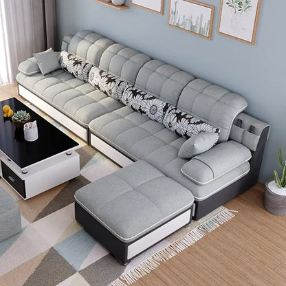 Nordic Modern Sky Blue L-Shaped Corner Sofa Soft Three Seater Loveseat and Bunk Bed Couch Set for Living Room
