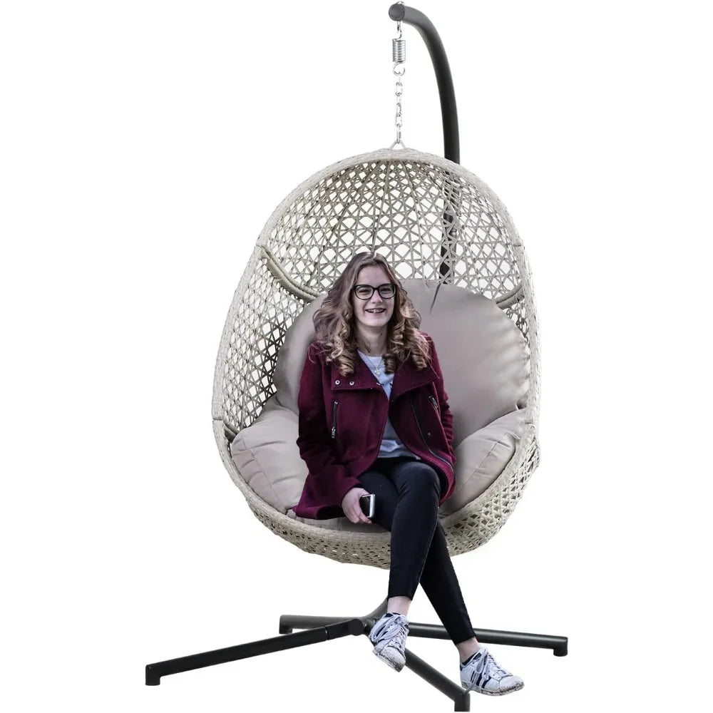 Indoor Outdoor Hammock Egg Chair with Stand Large Hanging Chair Wicker Rattan Swing Chair with Removable Cushion  Capacity