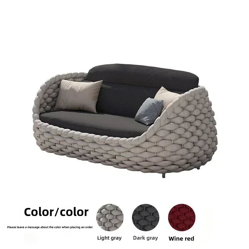 Outdoor Rattan Sofa Set, 2-Seat Patio Furniture for Balcony, Terrace, Villa or Courtyard, All-Weather Wicker Lounge Chair Combo