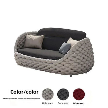 Outdoor Rattan Sofa Set, 2-Seat Patio Furniture for Balcony, Terrace, Villa or Courtyard, All-Weather Wicker Lounge Chair Combo